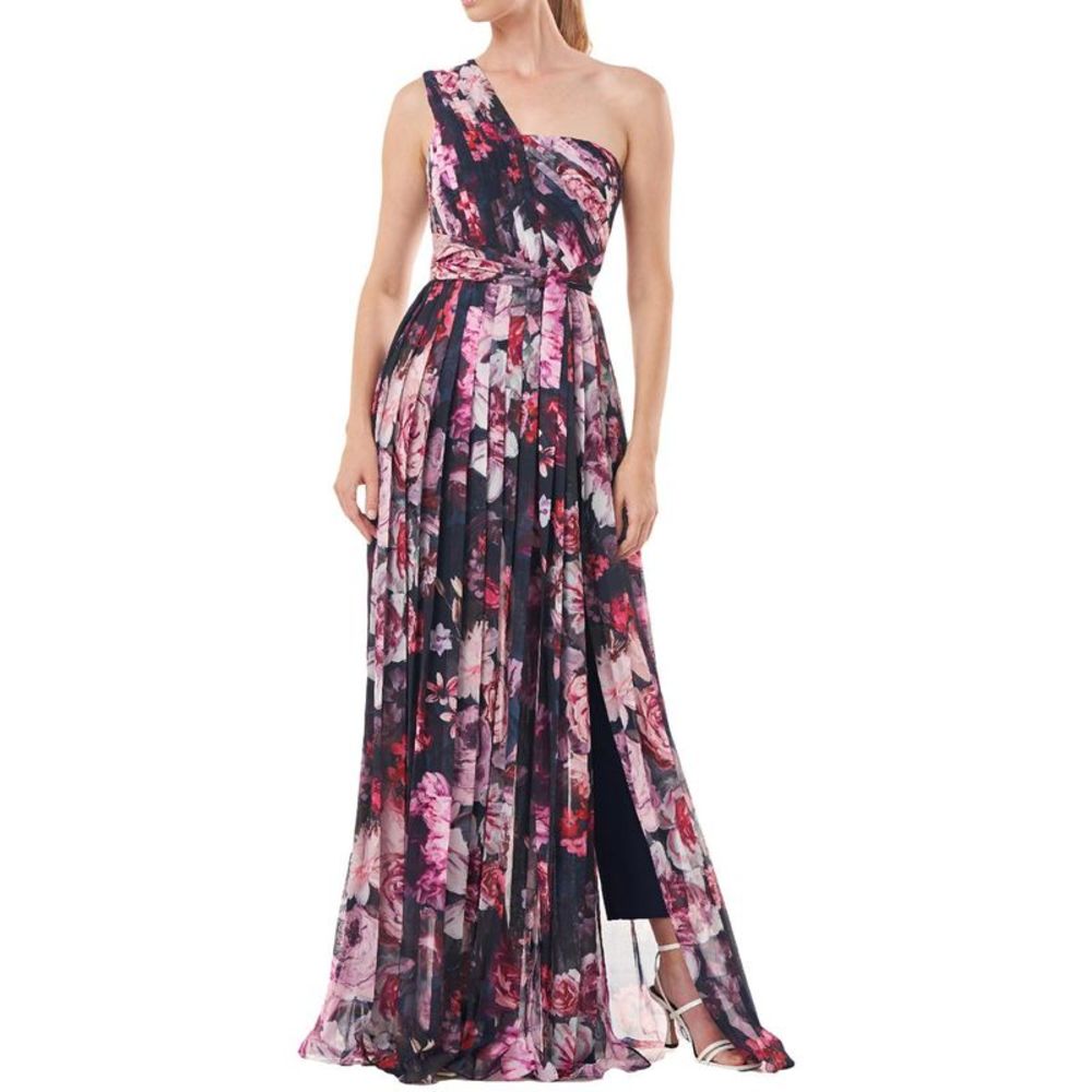 Kay Unger Layla Women's Floral Print Walk Thru Jumpsuit with Full Length Skirt